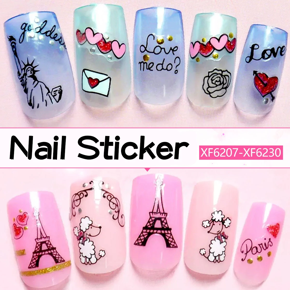 New Arrival Nail Art Ultra Thin French Style 3D Self Adhesive Back Glue Decals Nail Decorations
