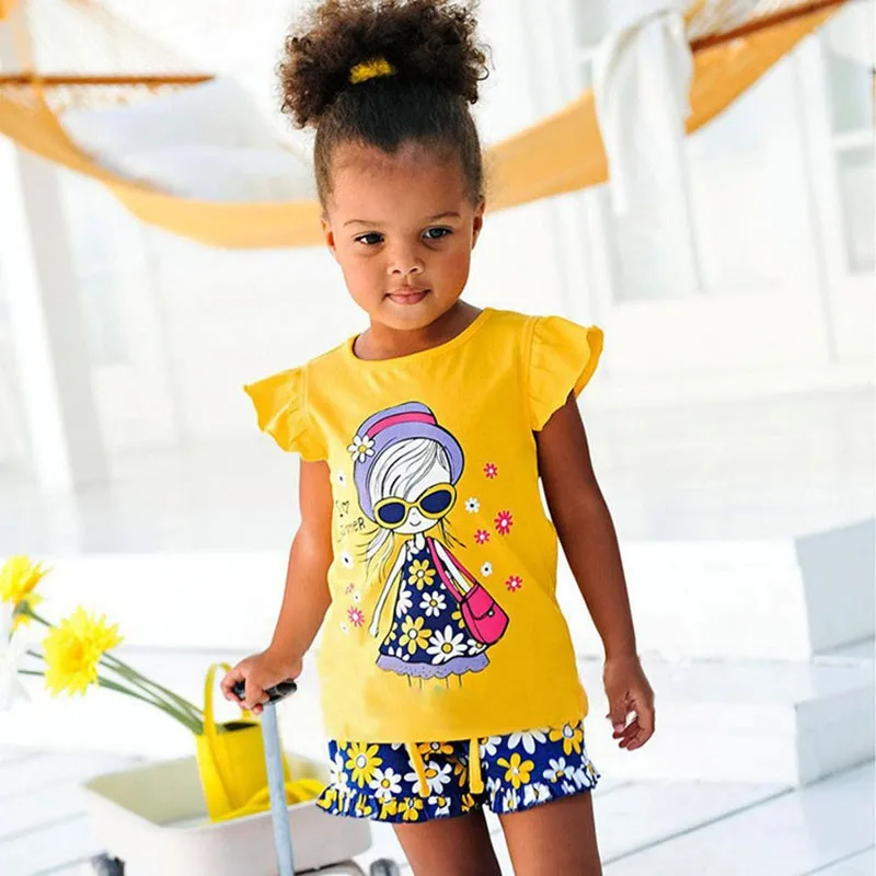 Baby Girls Clothes Sets 2019 Summer Heart Printed Girl Short Sleeve Tops Shirts + Shorts Casual Kids Children's Clothing Suit 36