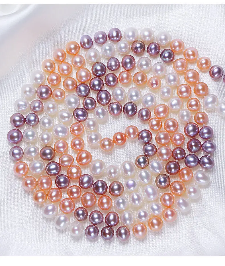 

natural 9-10mm white pink purple pearl necklace 38inch 14K (9.13)