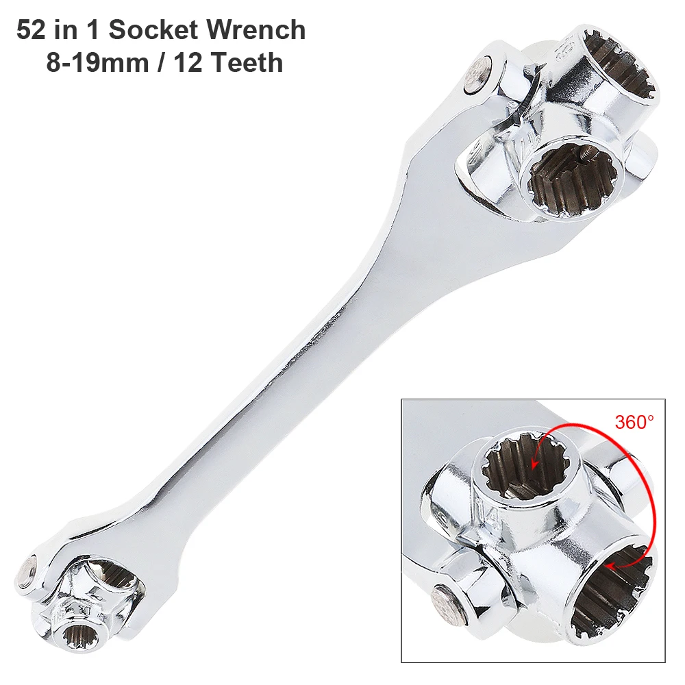 

52 In 1 Multifunction 8-19mm Double Head Torque Socket Wrench Spanner with 360 Degree Rotation and 12 Teeth for Car Repair Tool