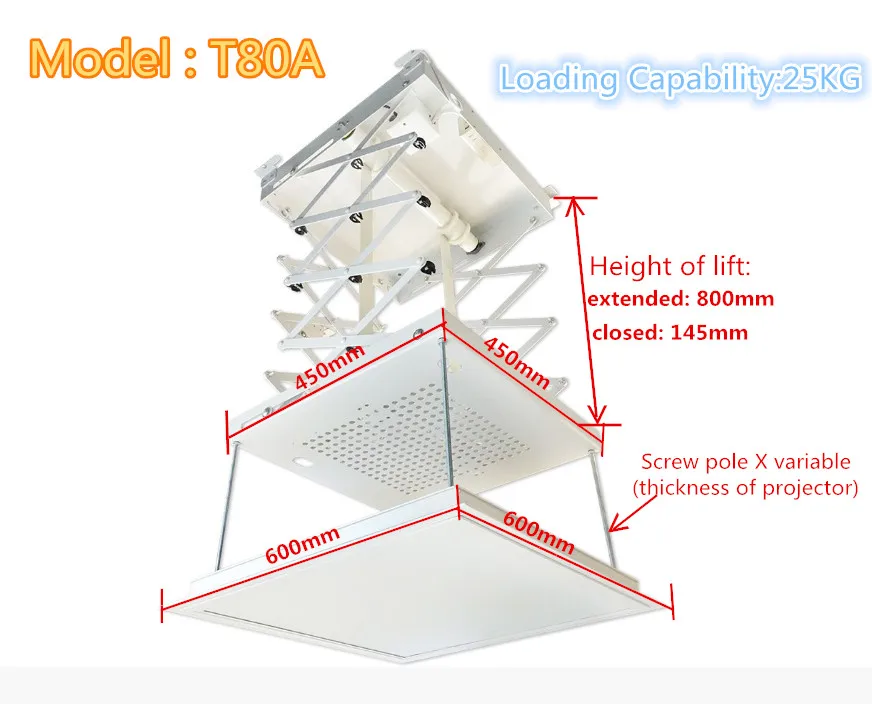 JingKe Моторизованный Лифт Проектора T80 высота подъема продлен 80 см загрузки Ёмкость 25 кг легкая инсталляция монтаж проектора - Цвет: T80A