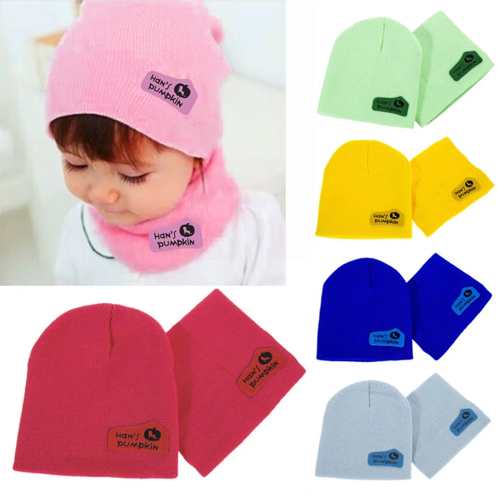 

Baby Hat+Scarf Set Winter Spring Autumn Cap With Children Hedging Candy-Colored Cap Scarf Red/Yellow/Blue/Pink/Green/Sky Blue