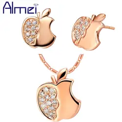 Almei Фрукты Розовое золото Цвет Apple Свадебные украшения комплекты Кристалл Neckalce для Для женщин леди свадебные серебряные свадебные серьги T195