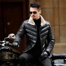 Новинка, L-4XL мотоциклетная куртка, теплая зимняя мужская кожаная куртка из овчины, Мужская Меховая куртка для отдыха, Мужская шерстяная куртка из натуральной кожи