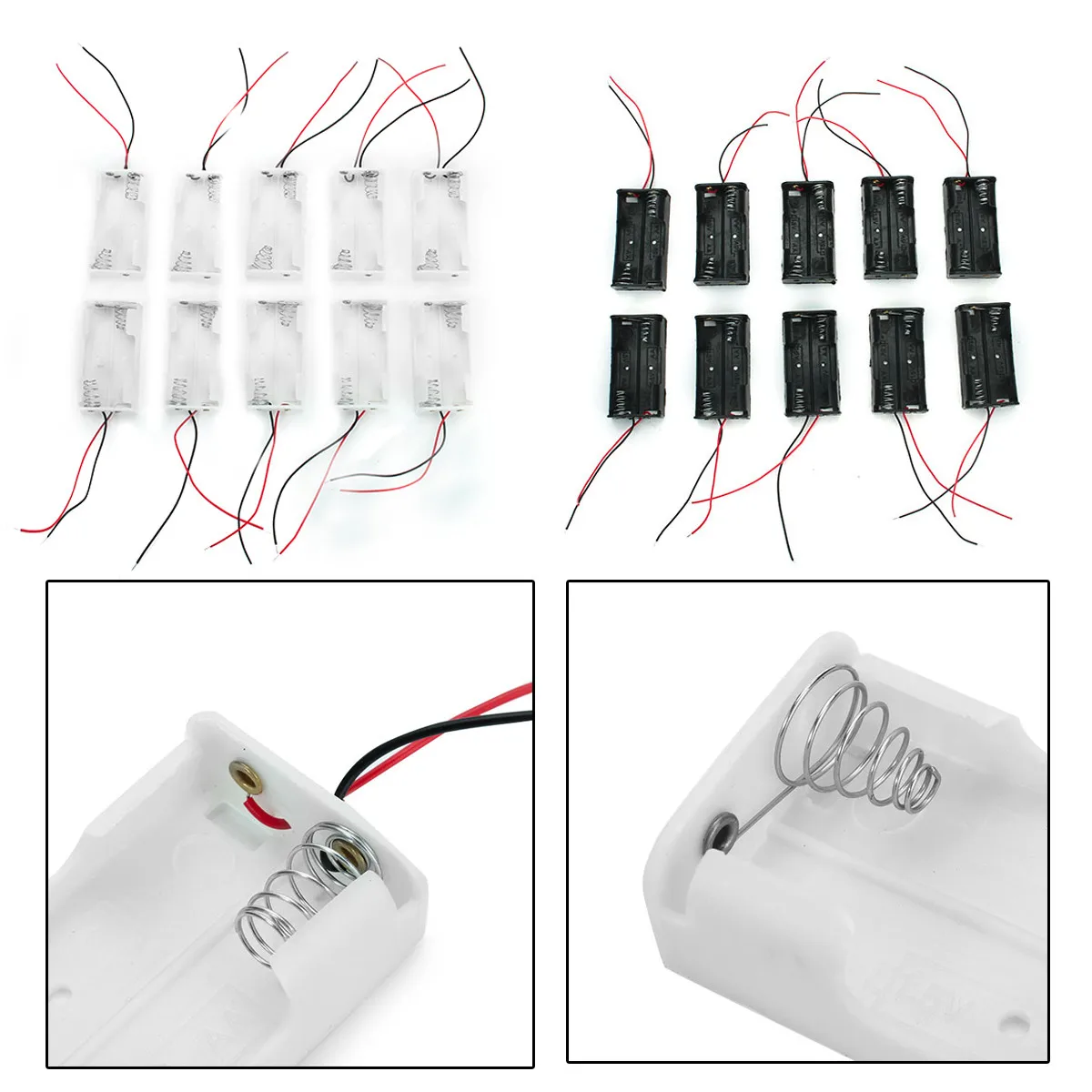 2X 1.5V AA Battery Holder Case Enclosed Box With Wires 10pcs