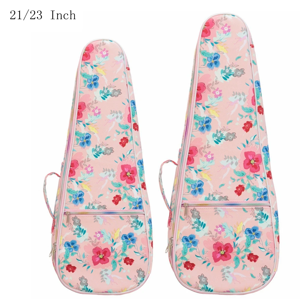 

21 / 23 Inch Flower Printed Leather Ukulele Bag 12mm Cotton Soft Case Gig Ukelele Mini Guitar Waterproof Backpack