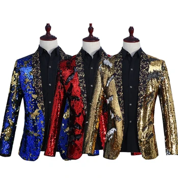 

M-XXL!!Men's costume sequined green fruit flower collar suit stage suit nightclub bar singer host fashion coat.