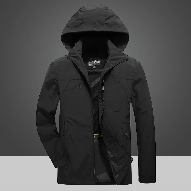 Прямая поставка, повседневная мужская куртка, тонкая, с капюшоном, военная, Армейская, водонепроницаемая, горные куртки, одноцветная, приталенная, верхняя одежда, ветровки для мужчин - Цвет: 986 Black