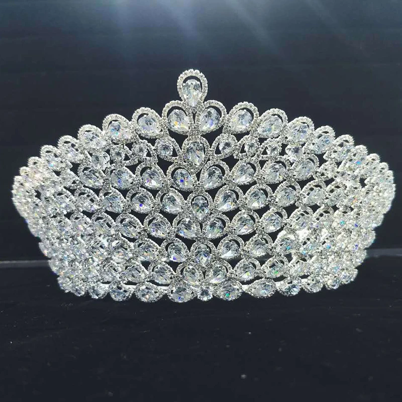 

Bridal Wedding Tiaras and Crowns Sliver Hair Crown Cubic Zirconia Large Crown for Women Hair Jewelry Accessories Wholesale