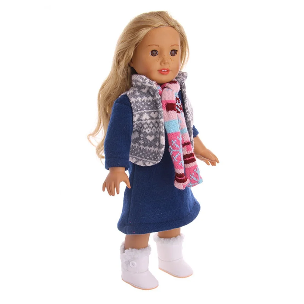 Легкий комплект одежды для больших девочек, зимний свитер+ юбка+ шапка для 18-дюймовая кукла, костюм, подходит для маленьких кукол 43 см, NR0019