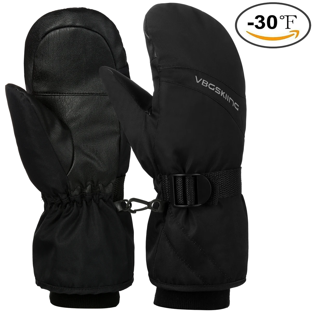 

RUNACC Black Unisex Ski Gloves Thickened Warm Winte Gloves Splash-proof Sports Mitten Cold Weather Gloves Adjustable Buckle