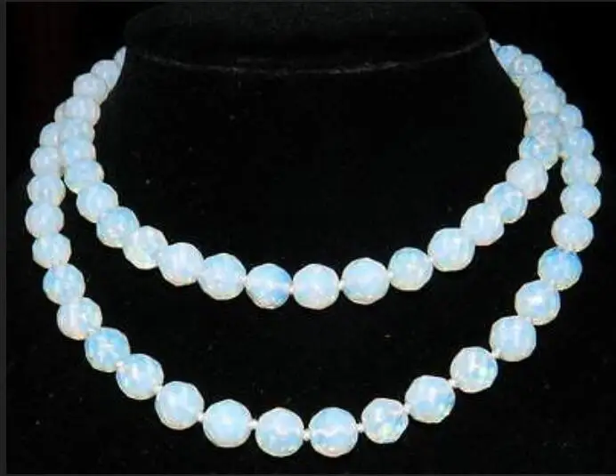 

10mm Faceted White Opal Round Beads Necklaces 36
