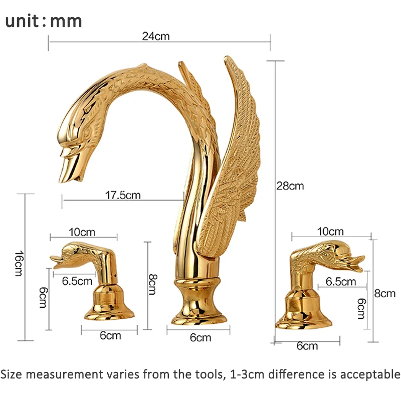 quyanre wanfan gold 3pcs swan basin faucet dual handles mixer tap hot cold water mixer tap bathroom basin sink faucet2