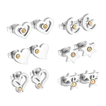 LUXUKISSKIDS 6 пар/кор. 316L Нержавеющая сталь серьги Стад серьги в форме сердца, звезды Для женщин рождественские серьги brincos, можно носить в подарок