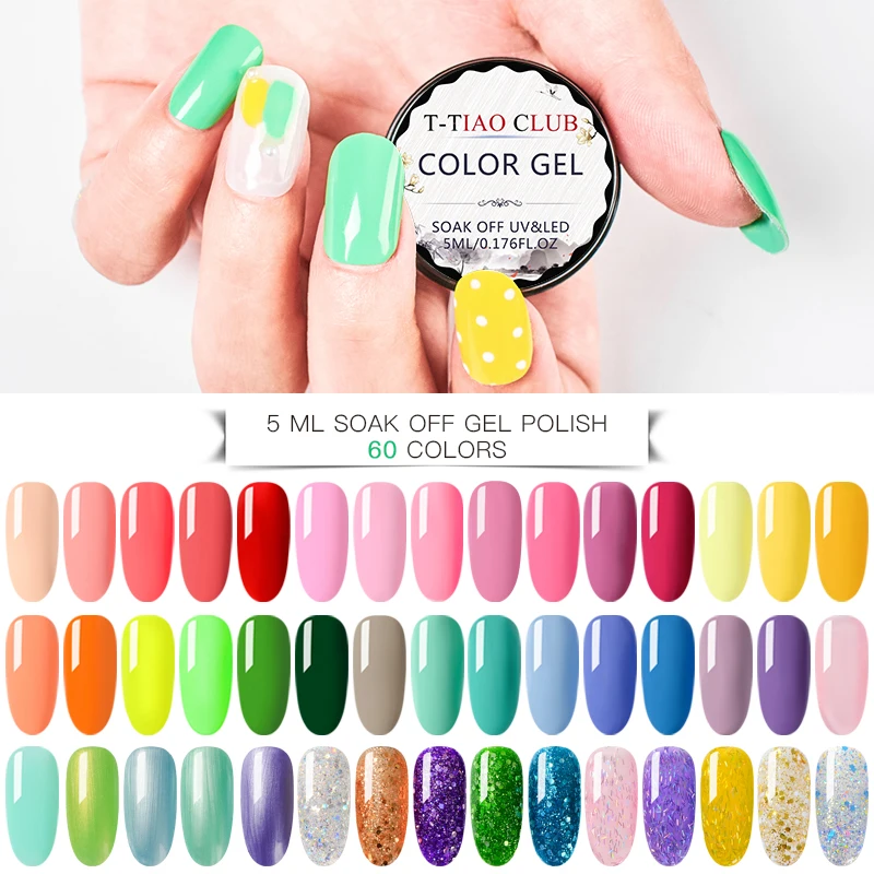

T-TIAO CLUB Pure Colors Gel Nail Polish Nails Soak Off Manicure UV Gel Varnish Base Coat Lacquer Nail Art Manicure Decorations