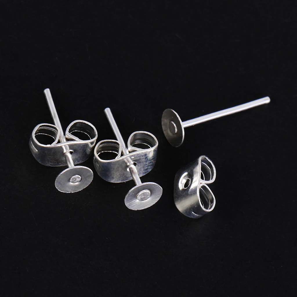 

200pcs Silver Plated 4mm Flat Pad Earring Post Stud DIY Jewelry Making Findings Ear Post Nuts Jewelry Findings Components