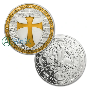 

5pcs/lot Free shipping One Troy Oz Silver-plated Clad Yellow CRUSADER CROSS Color Knights Templar Round Souvenir Coins