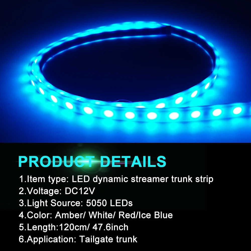 

120cm Car LED Following Flash Strip Light DRL Rear Trunk Tail Dynamic Streamer Reverse Brake Turn Signal Lamps Colorful Warning