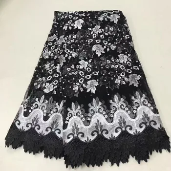 

Black Lace Fabric 2018 High Quality Lace Latest Blue African Laces Fabric With Sequins Nigerian Wedding For Fashion Woman A162