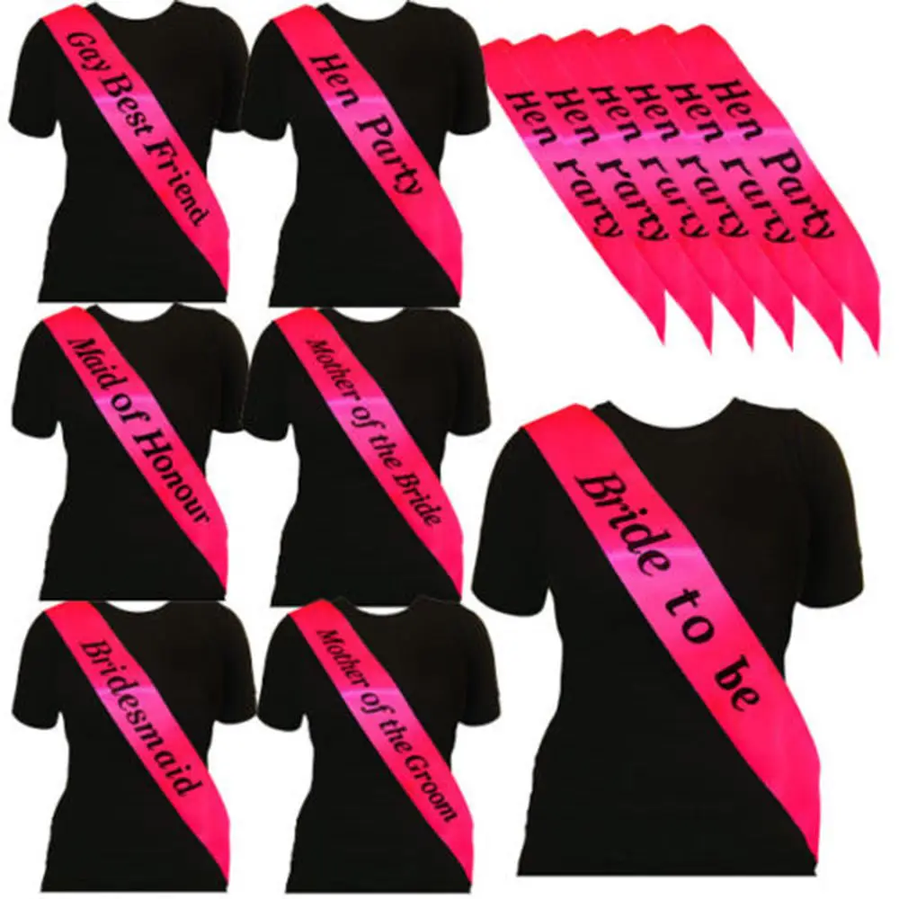7 Pack Hen Party Sash 1 White Bride To Be Sash+6 Black Team Bride Tribe