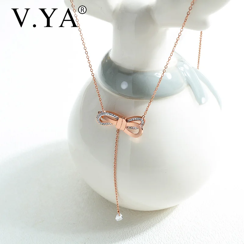 ##BUY V.YA Custom Name Bow fringe drop necklace Titanium steel ladies pendant for women Wild clavicle chain Necklace Creative Jewelry