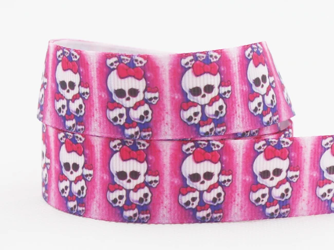 

[IuBuFiGo] New 50yd Skulls ribbon,7/8 inch Printed Grosgrain ribbon,Hair bow DIY Handmade Pink ribbons,X1746 Free shipping