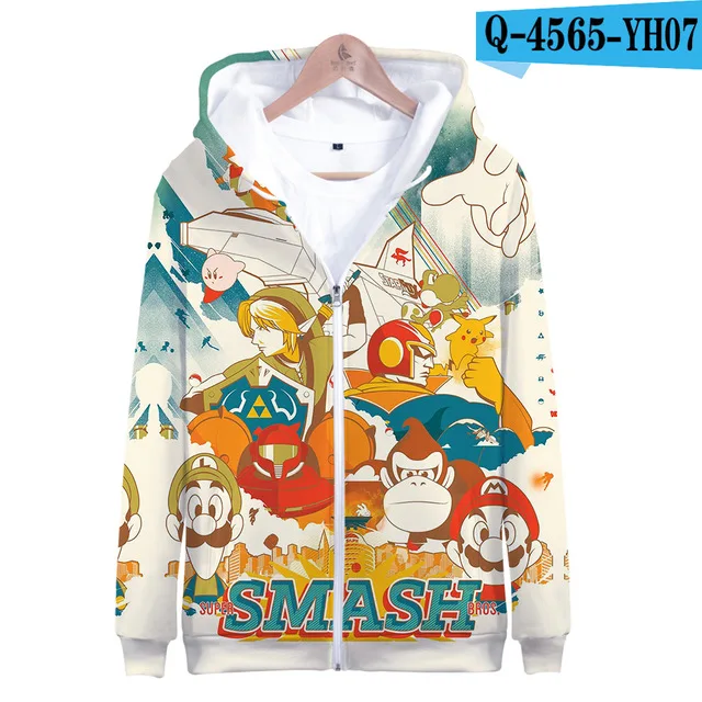 Супер Марио Bros. 3D Толстовка с капюшоном, флисовая толстовка Super Smash Bros, толстовки Harajuku, мужской спортивный костюм, хип-хоп куртка на молнии, пальто, одежда - Цвет: 3dLL-391