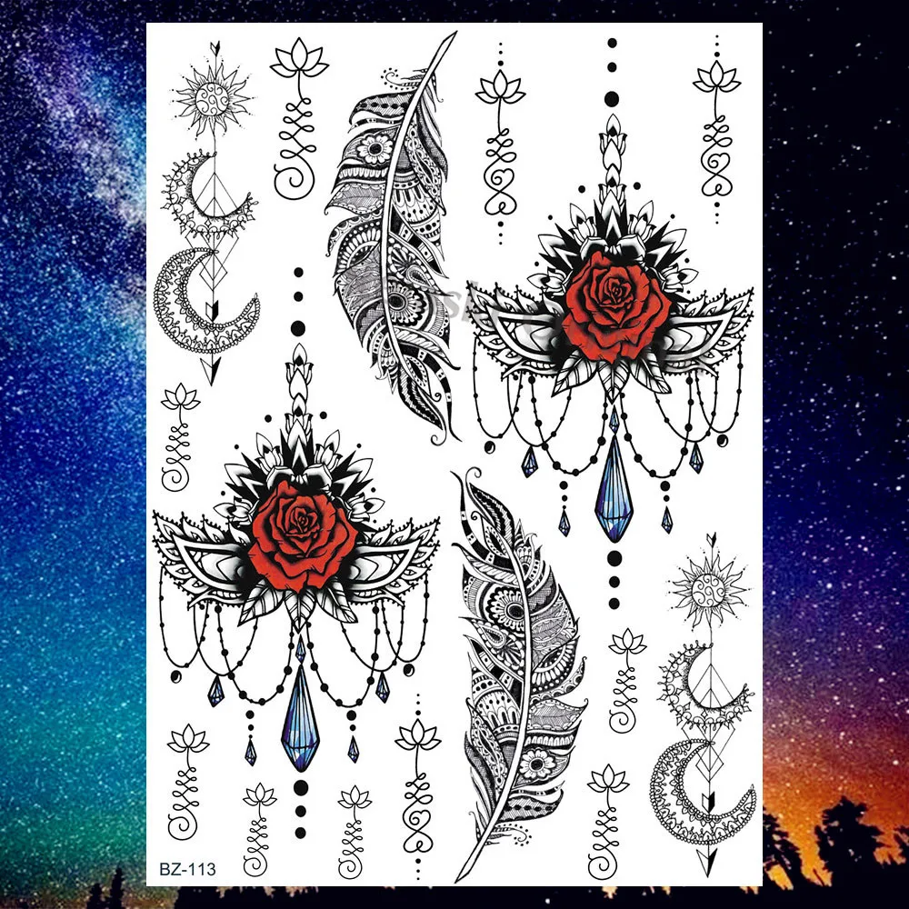 REJASKI черный серьги Henna Mandala цветок временные татуировки для Для женщин Стикеры пикантные водостойкие татуировки, боди-арт Arm талией, эксклюзивный дизайн татуировки