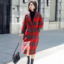 Английское стильное клетчатое длинное шерстяное Пальто однобортное шерстяное пальто с карманами и куртка с отложным воротником женские пальто осень-зима