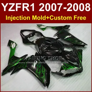 

Green flame in black fairing sets for YAMAHA bodyworks YZFR1 2007 2008 R1 YZF R1 YZF1000 YZF 1000 07 08 fairings kits ET5G