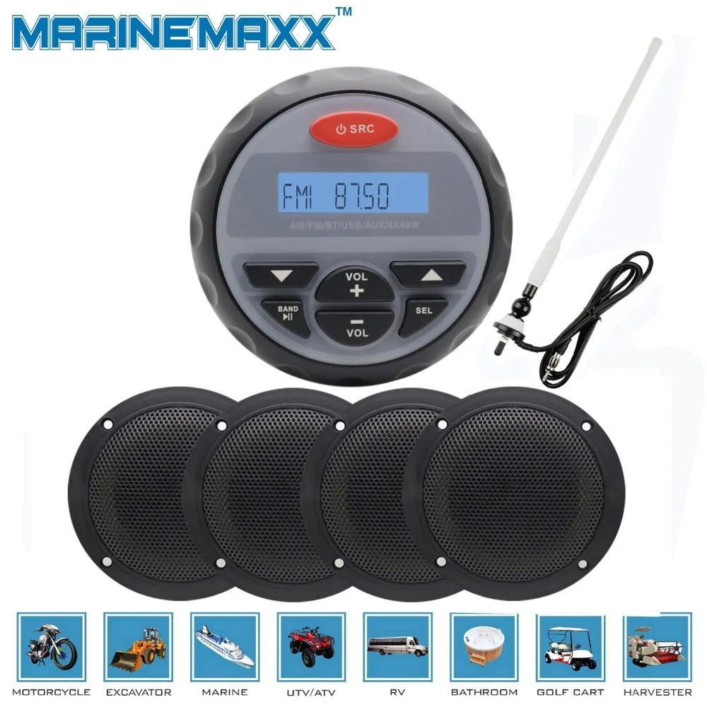 Waterproof Gauge Marine Bluetooth Stereo Motorcycle Audio Radio Boat Car RZR Golf Cart MP3