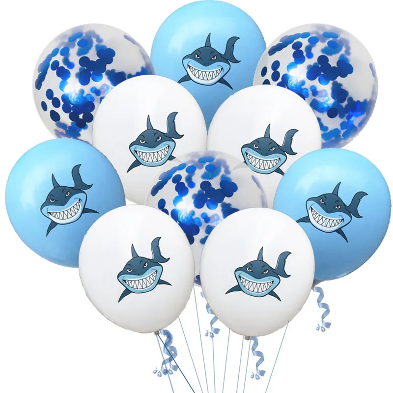 

10pcs Baby Angry Shark Confetti Dot Balloon Set Cartoon Animal Latex Toy Globos Baby Shower Marine Theme Birthday Party Decor