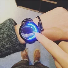 Creative personnalité Ciel étoiles en cuir normale LED montres femmes couple hommes électronique montres casual étudiants horloge heure