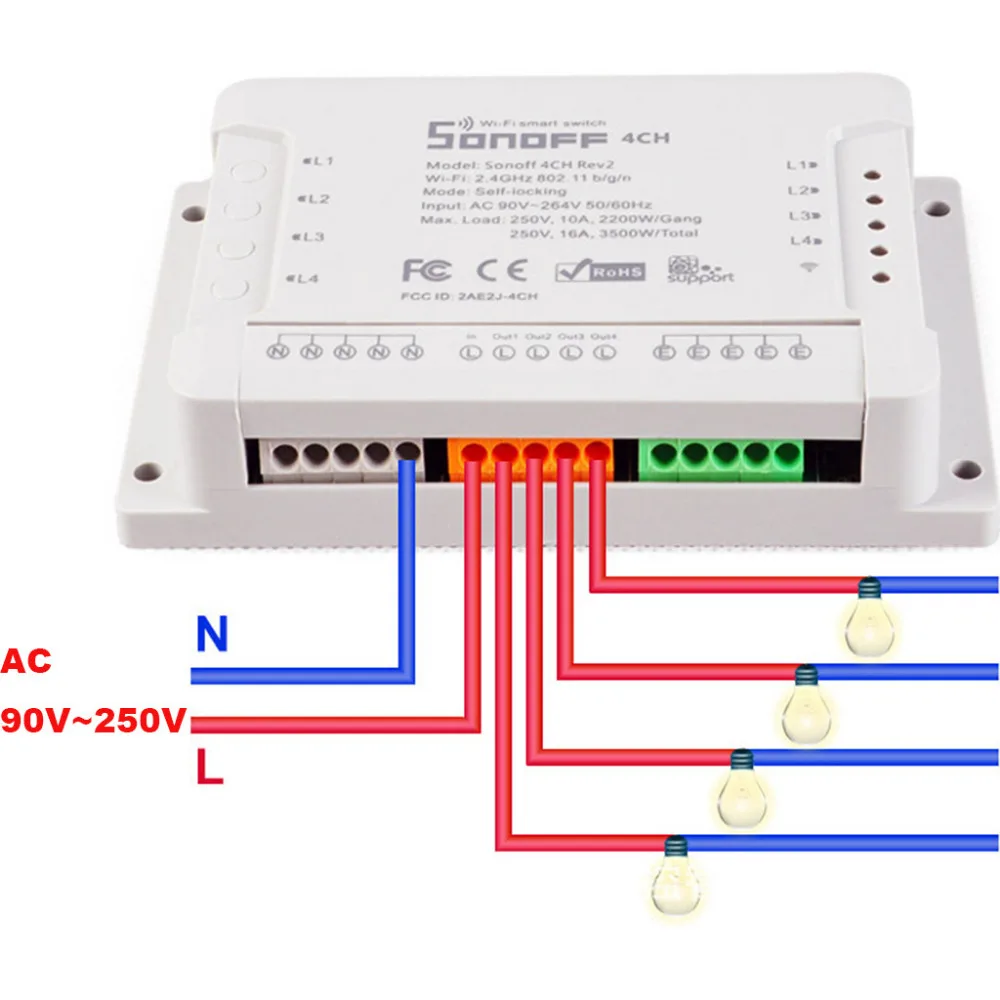 

SONOFF 4CH R2 Channel Remote Smart WiFI Switch Home Automation Timer #4