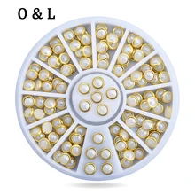 Hot 4mm Metal Edge 3d White Half Round Glitter Pearl Nail Decoration Studs Beads DIY Nail Rhinestone Tools