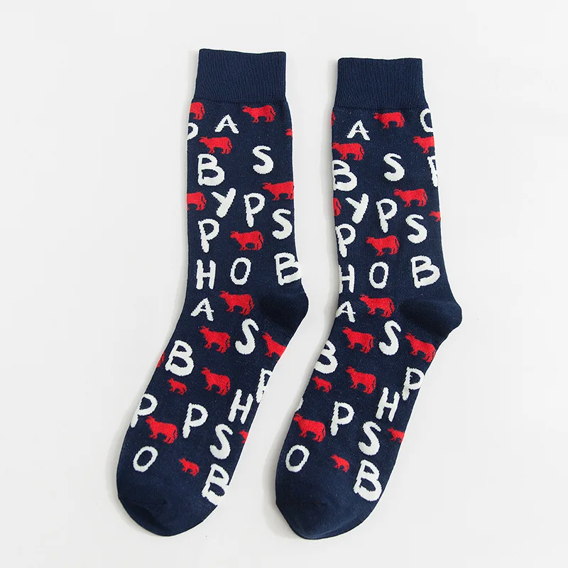 1 пара хлопковых носков для мужчин, новинка, забавные повседневные стильные мужские носки на осень и зиму с надписью Happy Cartoon - Цвет: xin-2-1
