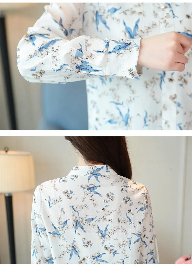 2019 New Autumn Chiffon Blouse Women Ladies Shirts Floral Print Blusas Mujer V-neck Long Sleeve Shirt Women Tops Plus Size (14)
