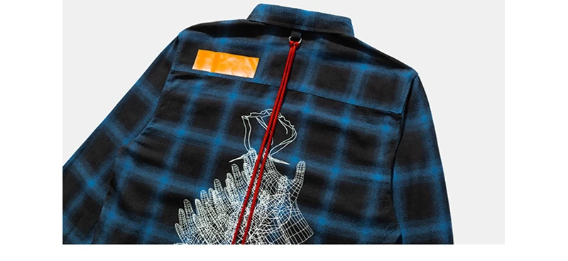  Checkered Korean Fashion Shirt Desinger Long Hip Hop  (17)