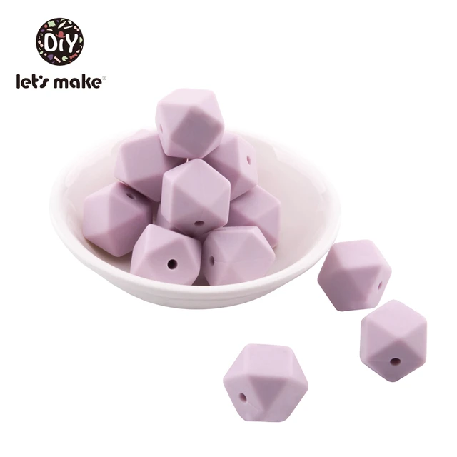 Let's Make Silicone Beads Hexagon Beads 14mm 10pc Food Grade Silicone Teether DIY Pacifier Clips Beads Necklace Baby Teether Candy Purple