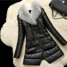 M-5XL Горячее предложение Новая зимняя Женская мода тонкий кожаный пуховик средней длины с меховым воротником из овчины пальто одежда плюс размер