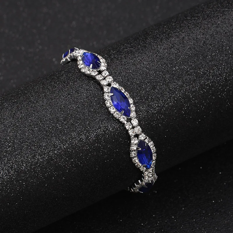 BLIJERY Шарм Королевский Голубой Кристалл Браслеты для женщин покрытые серебром со Стразами звено браслеты и браслеты свадебные украшения