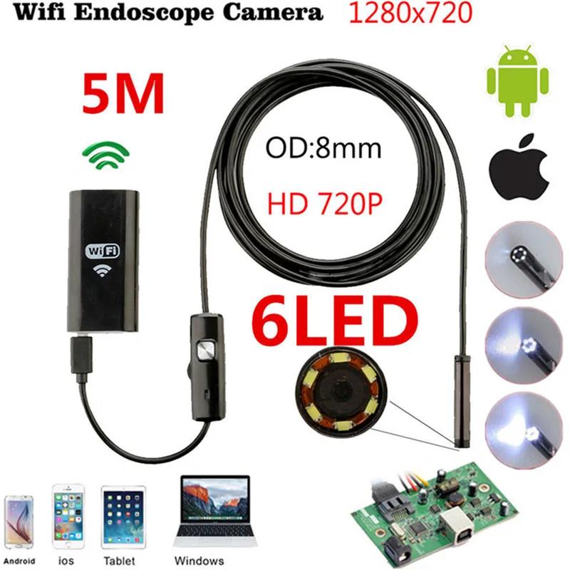 

5M Wifi Endoscope Camera 8mm Fake Camera Android HD Iphone Borescope Inspection USB Endoscope Camera Wifi For IOS Android