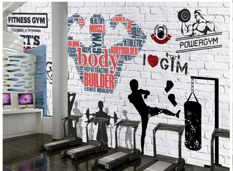 

3d photo wallpaper 3d murals wallpaper for walls 3 d Gym mural custom Fitness club image background wall brick wall movement