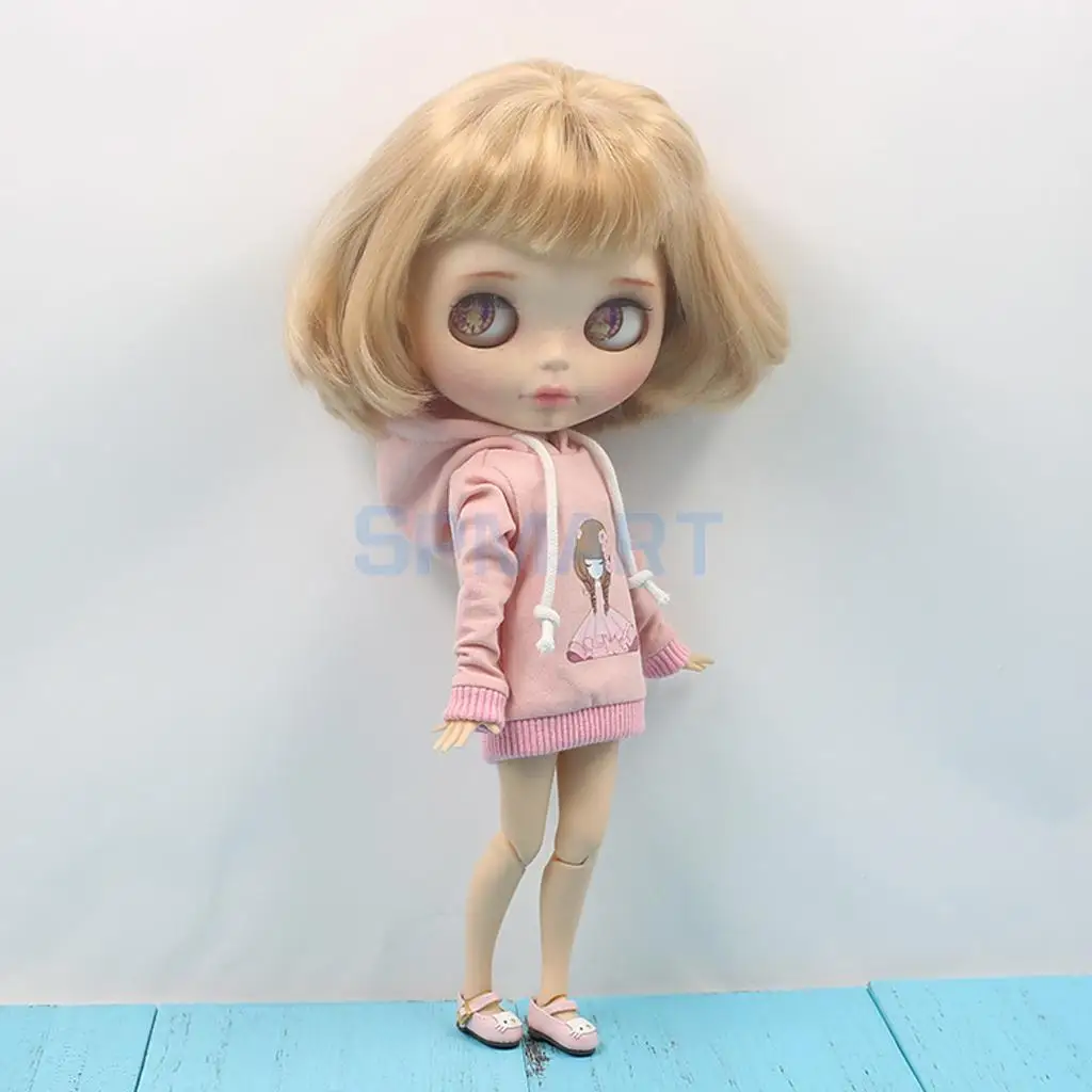 Trendy Pink Hoodie Top with Pretty-Girl Graphic Outfit Clothes for 1/6 Scale Fashion Doll Blythe Azone Licca Accessories