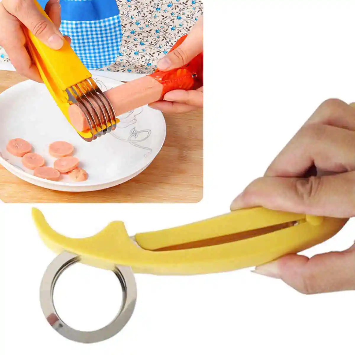 1pc Stainless Steel Cutter Cut Cucumber Banana fruit Slicer kitchen Tools Yellow New
