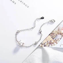 Жемчужный Кот сладкий простой милый подарок 925 пробы Серебряный темперамент Женский модный изменяемый Размер браслеты SBR035