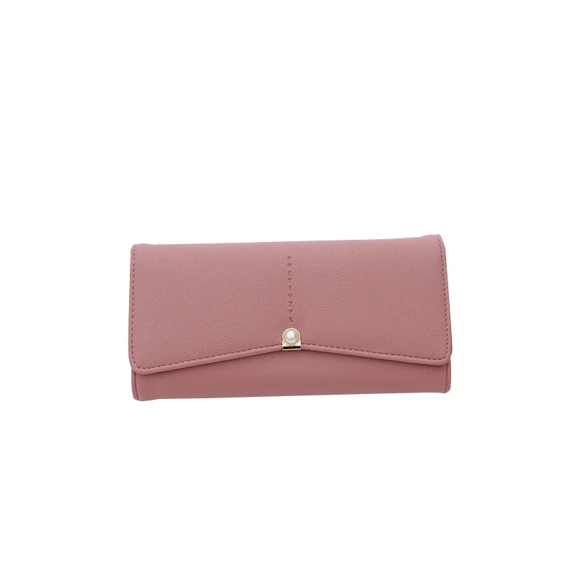 

Elegant Pearl Adornment Women Long Trifold Wallet PU Leather Ladies Card Holder Purse Ladies Fashion Wallets With Phone Pack