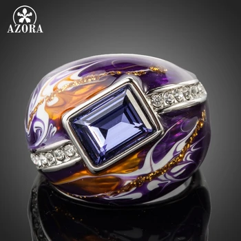 

AZORA Royal Design White Gold Color Stellux Austrian Crystal Multicolour Oil Painting Pattern Ring TR0092