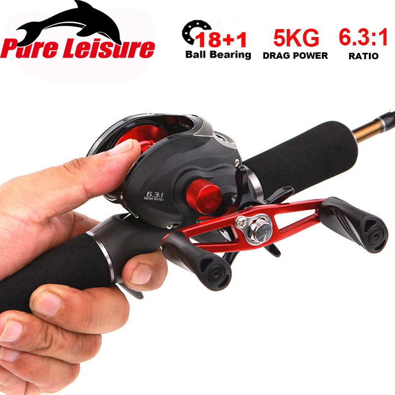 

PureLeisure High Quality Baitcasting Reel Dual Brake System Reel 5KG Drag 10+1 BBs 6.3:1 High Speed Fishing Bait Casting Reel
