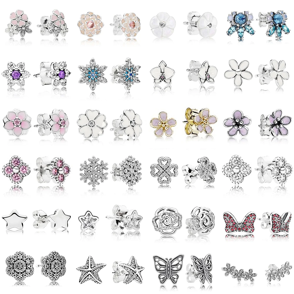 

NEW 100% 925 Sterling Silver FLower Bow Heart Shape Blue Crystals & Clear CZ Earrings Fit women's Original Fashion Jewelry Gift